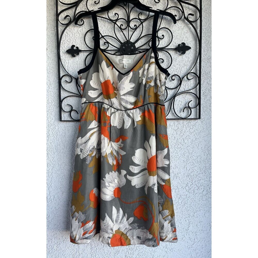 Anthropologie Gray Floral Mini Dress with Orange & White Accents